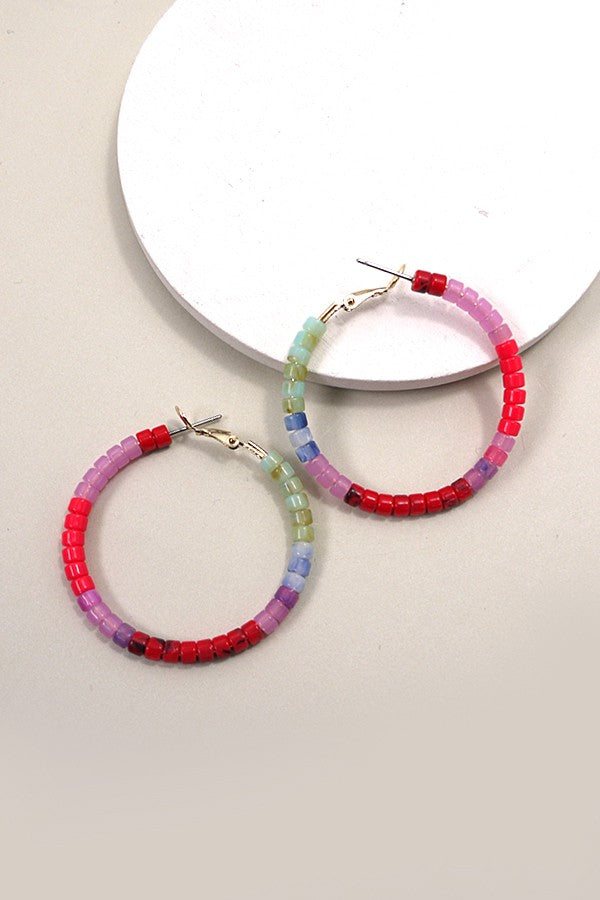 Beaded Hoops - Red