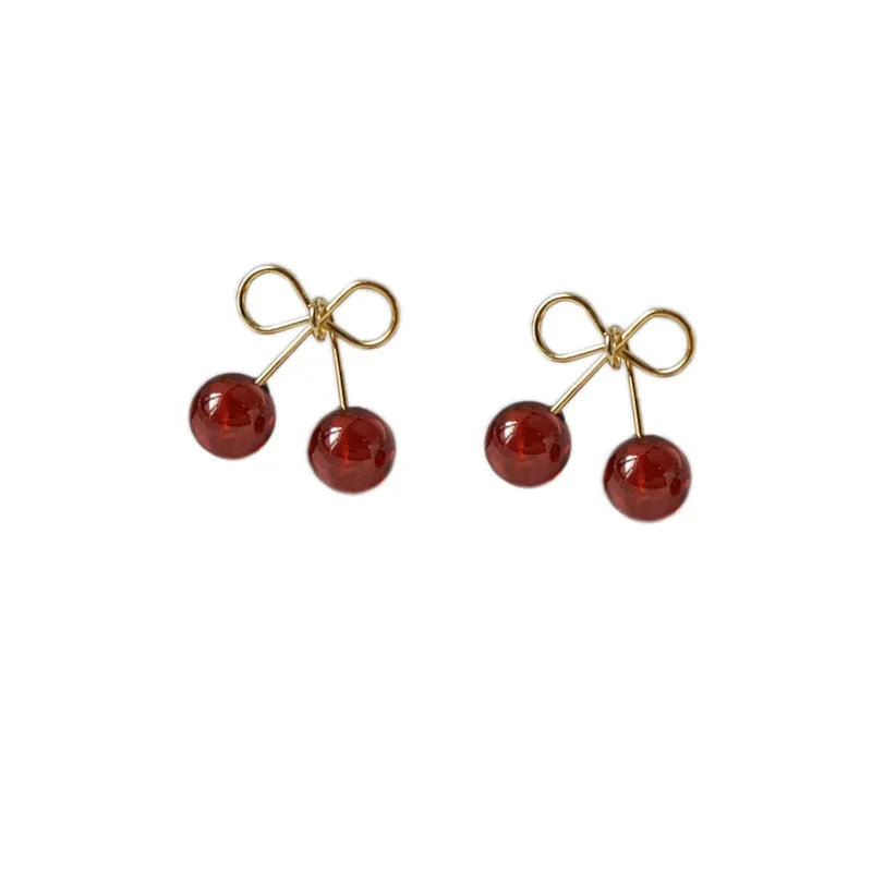 14K Gold Cherry Bow Studs