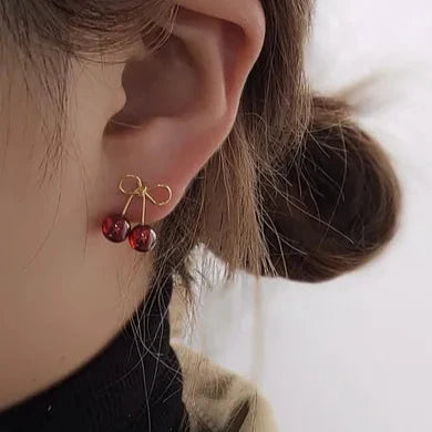 14K Gold Cherry Bow Studs