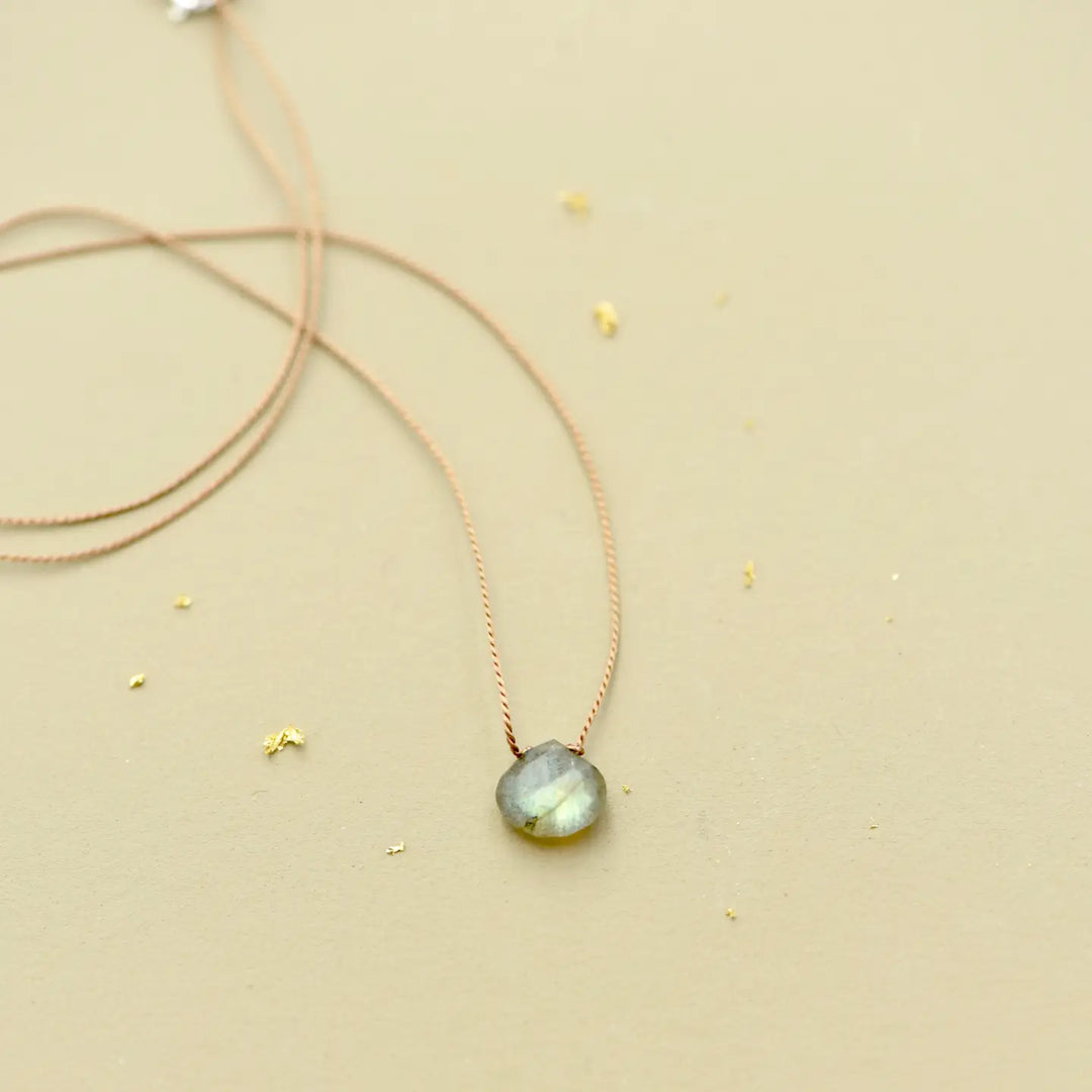 Teardrop Gemstone Necklace On Silk Cord
