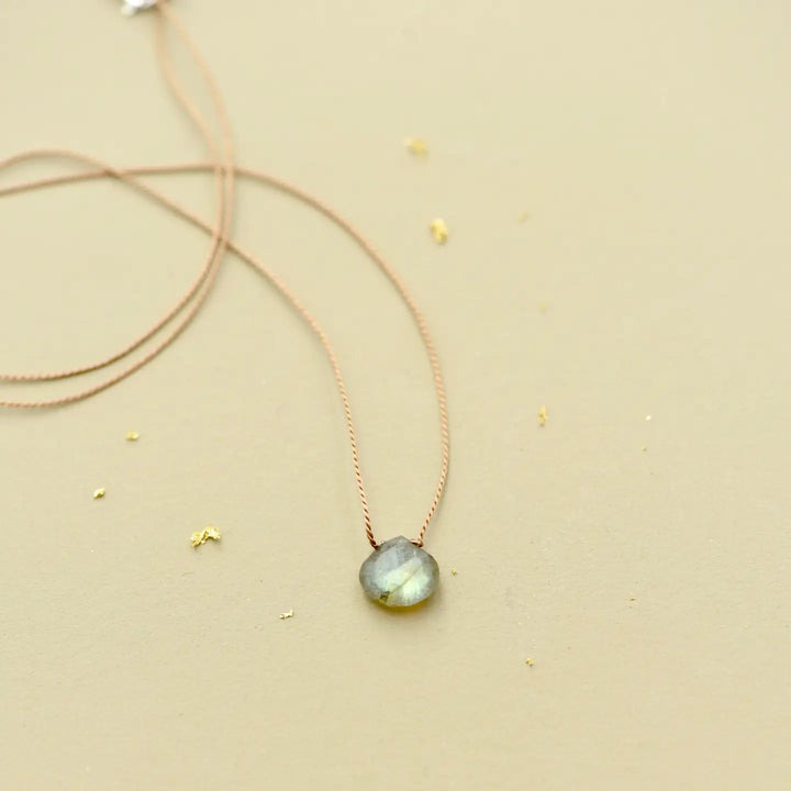 Teardrop Gemstone Necklace On Silk Cord