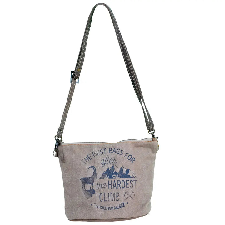 Repurposed Canvas Shoulder Bag - The Hardest Climb