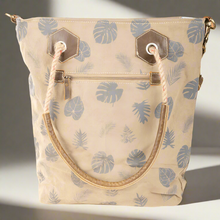 'Feathers + Leaves' Repurposed Canvas Tote Bag