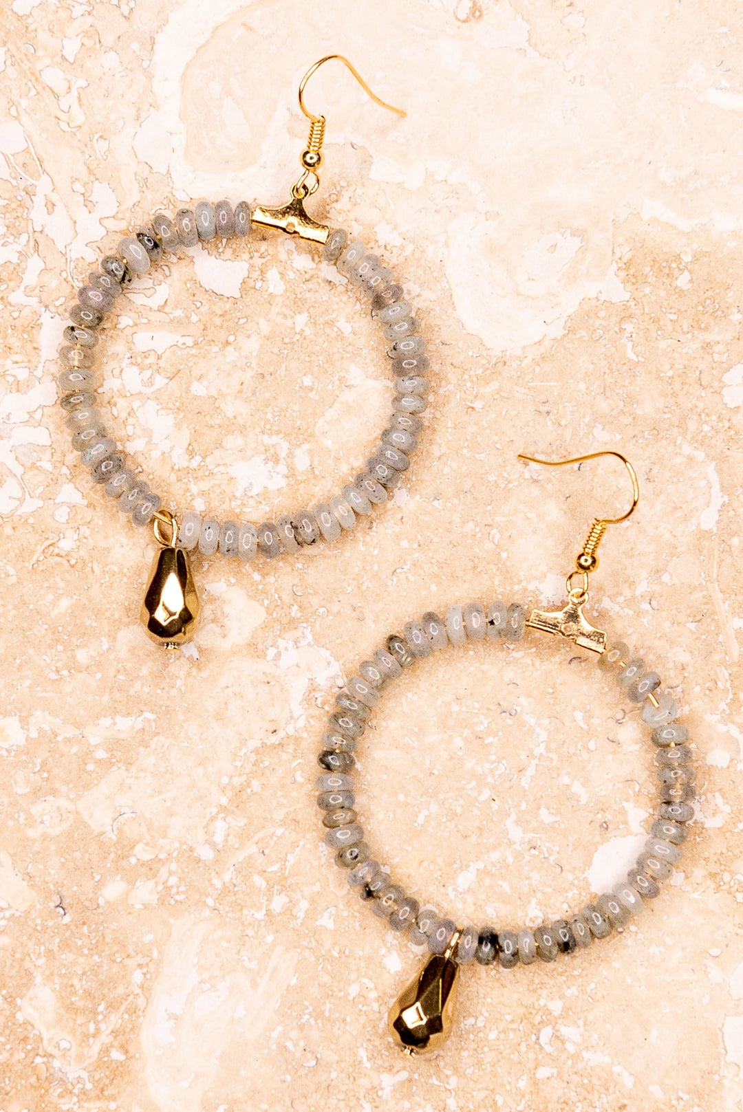 Labradorite Beaded Hoop Dangles