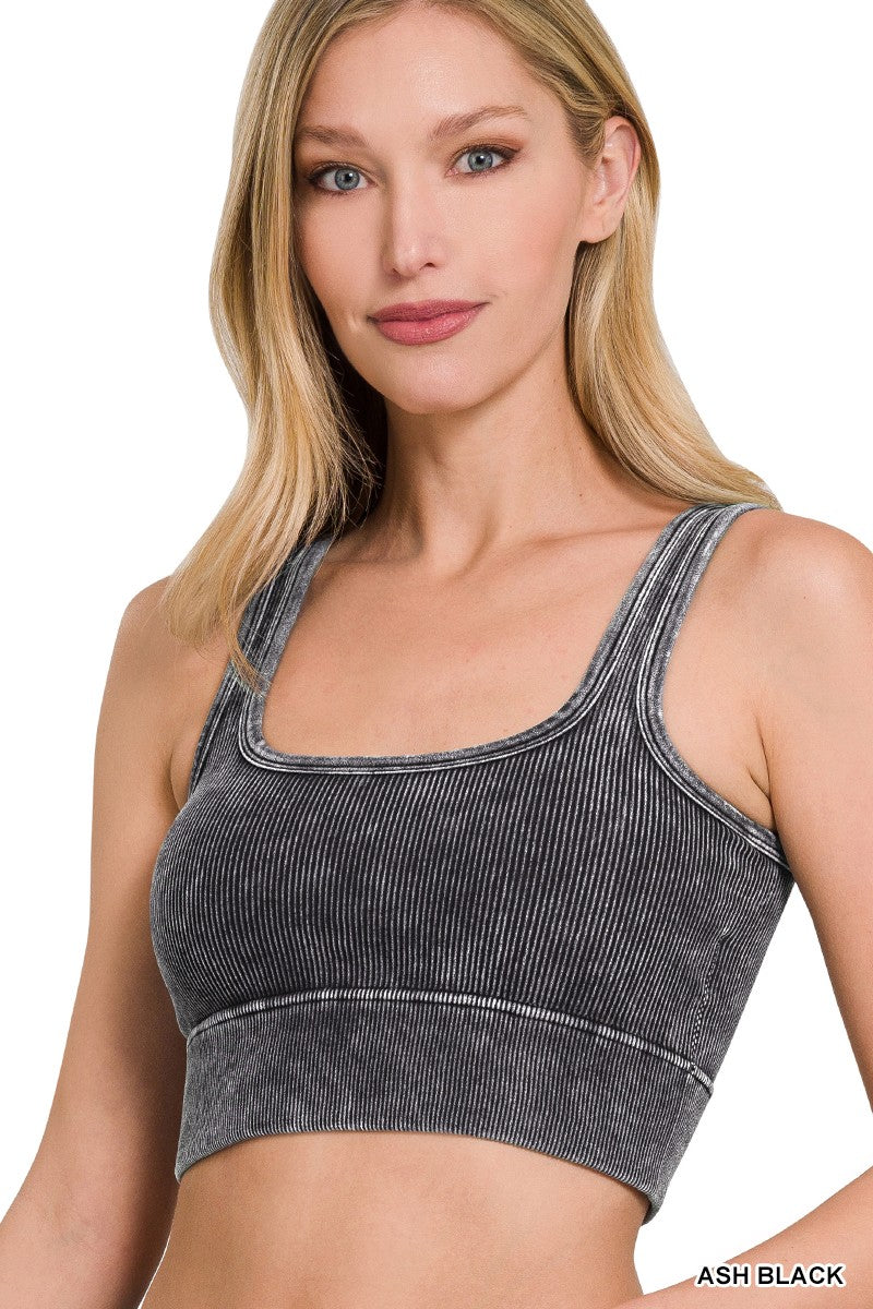 Stone Wash Ribbed Bralette - With Bra Pads