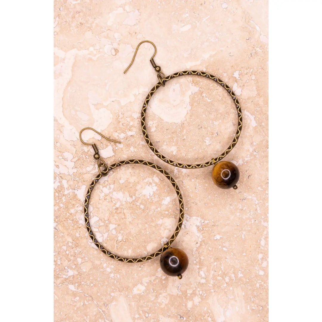 Tiger's Eye + Wavy Hoop Earrings