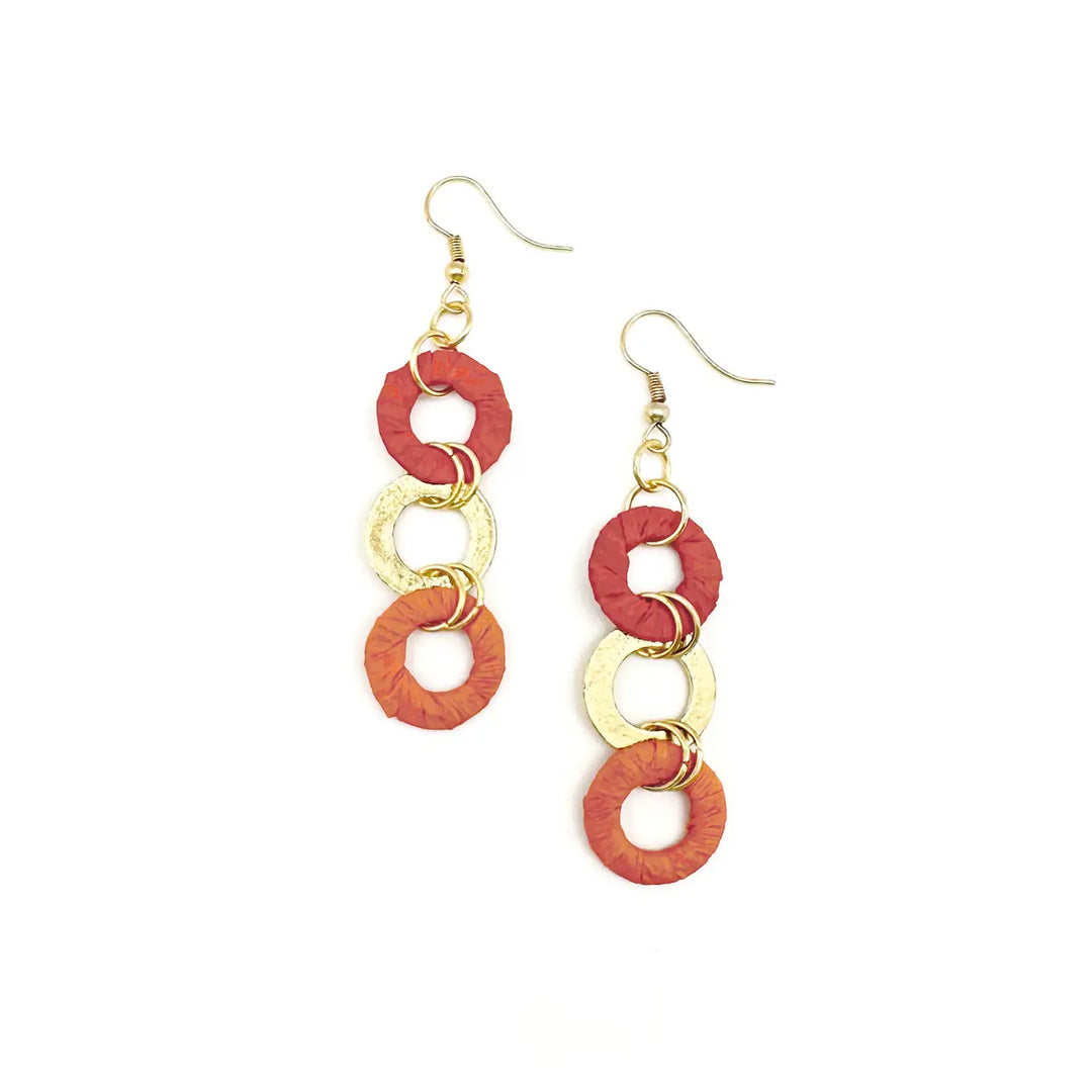 Sachi Raffia Earrings - Rust Small Rings