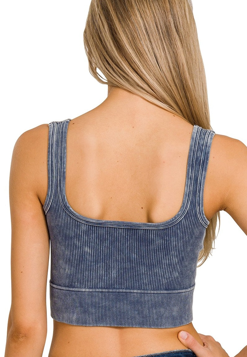 Stone Wash Ribbed Bralette - With Bra Pads