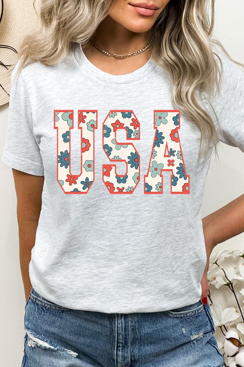 Floral USA Short Sleeve Top