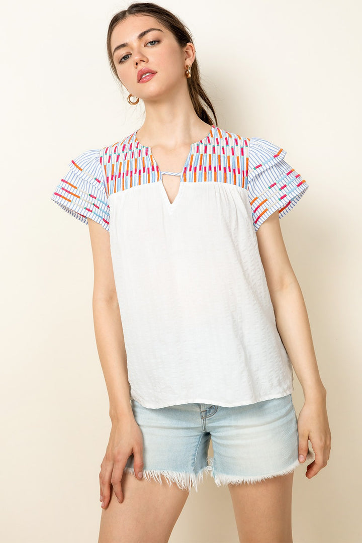 White + Textured Embroidery Top