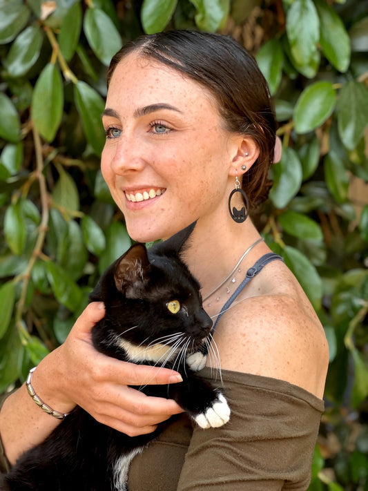 Sneaky Cat - Lasercut Wooden Earrings