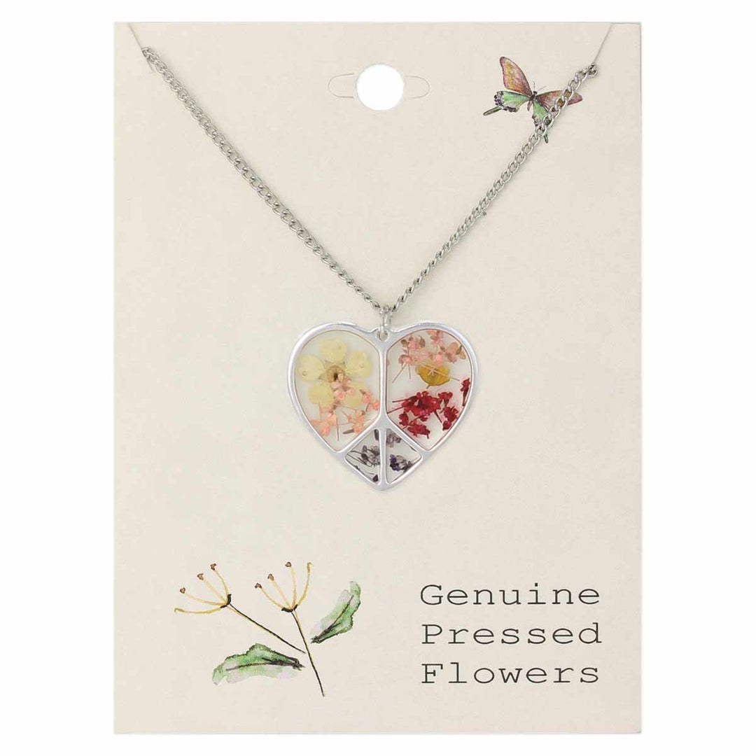 Dried Flower Peace Heart Necklace
