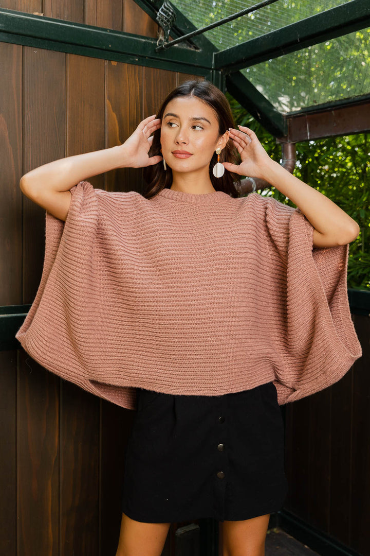 Crew Neck Poncho Sweater