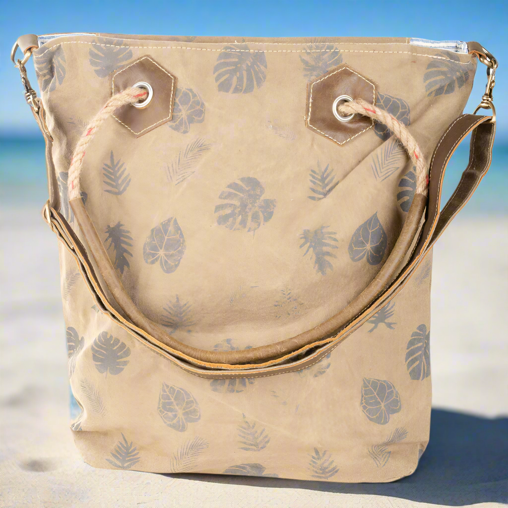 'Feathers + Leaves' Repurposed Canvas Tote Bag