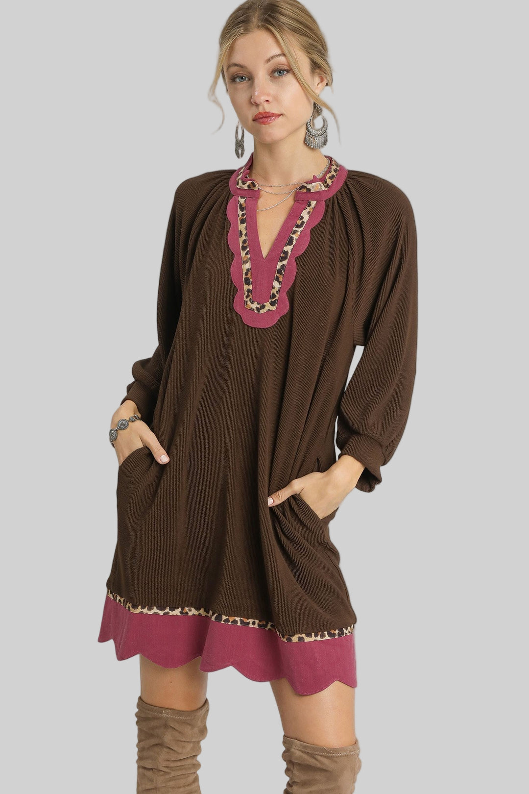 Leopard Trim Tunic Dress