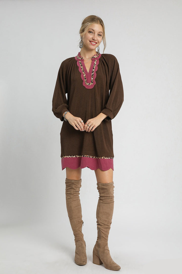 Leopard Trim Tunic Dress