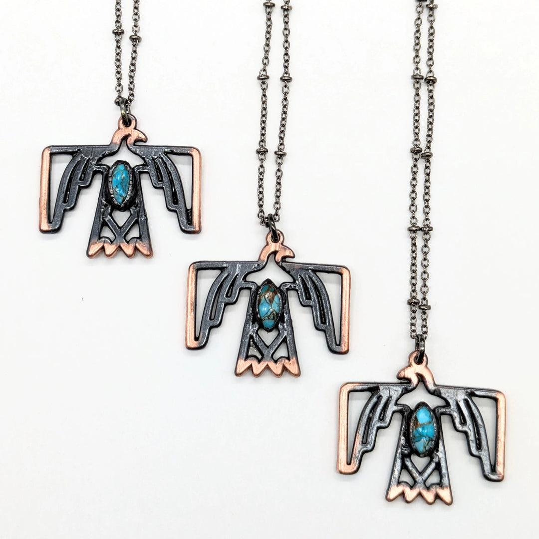 Gunmetal Thunderbird With Turquoise Necklace