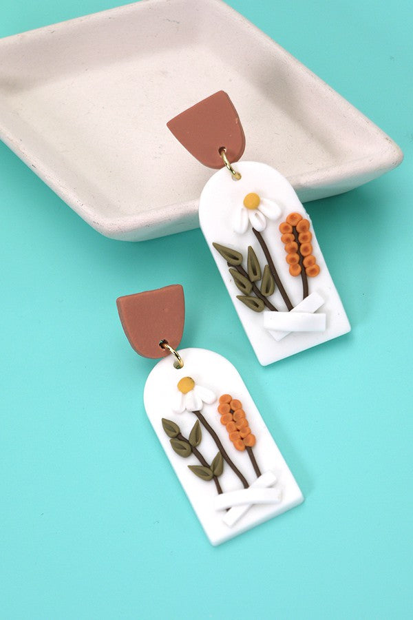 Textured Clay Floral Dangle - Chamomile