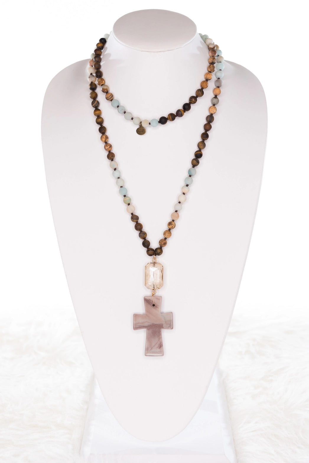 Natural Stone  + Cross Necklace