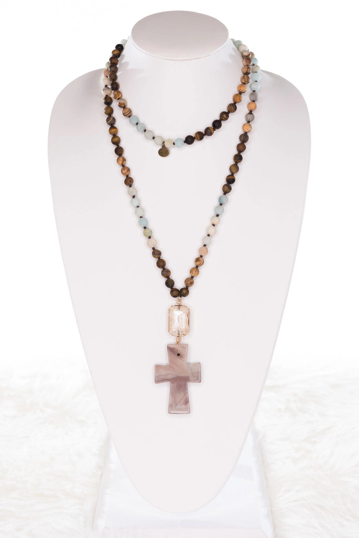 Natural Stone  + Cross Necklace
