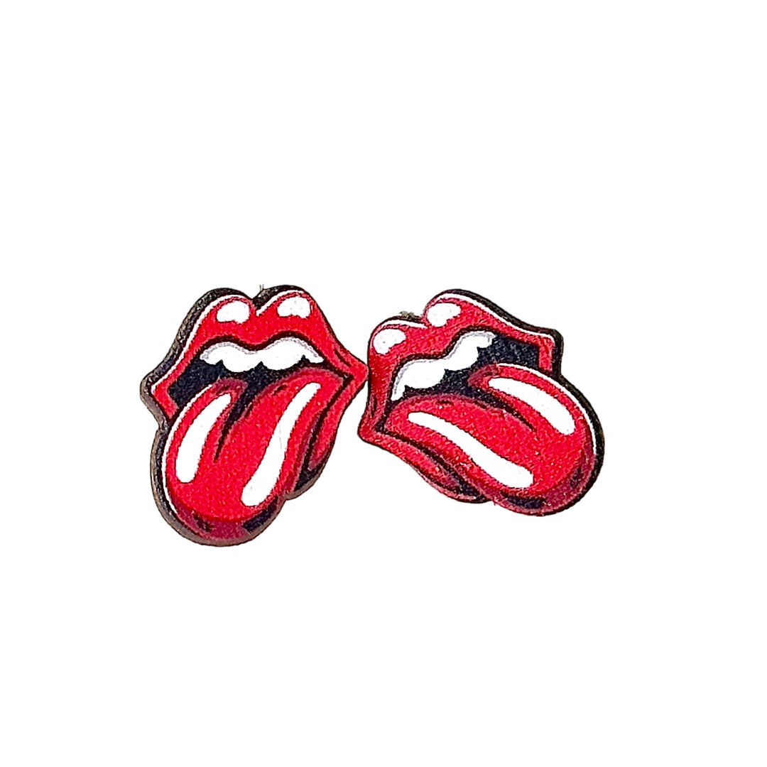 Iconic Tongue + Lips Wood Studs