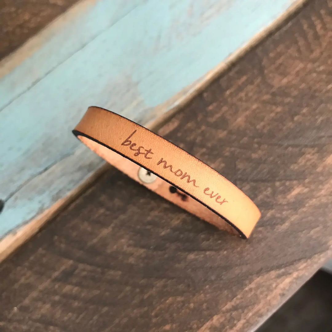 'Best Mom Ever' Thin Leather Bracelet