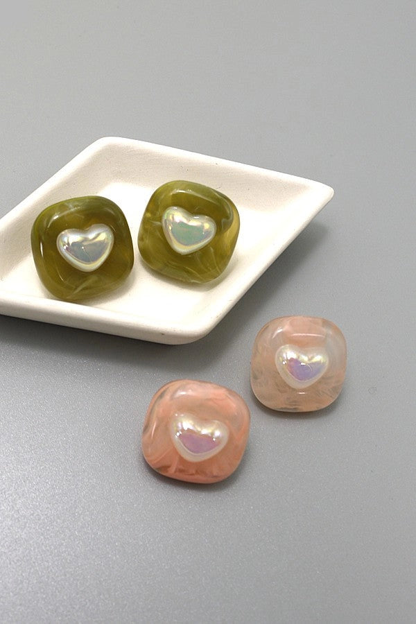 Heart In Square Stud Earrings