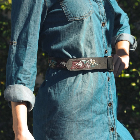 Floral Embroidered Vegan Belt