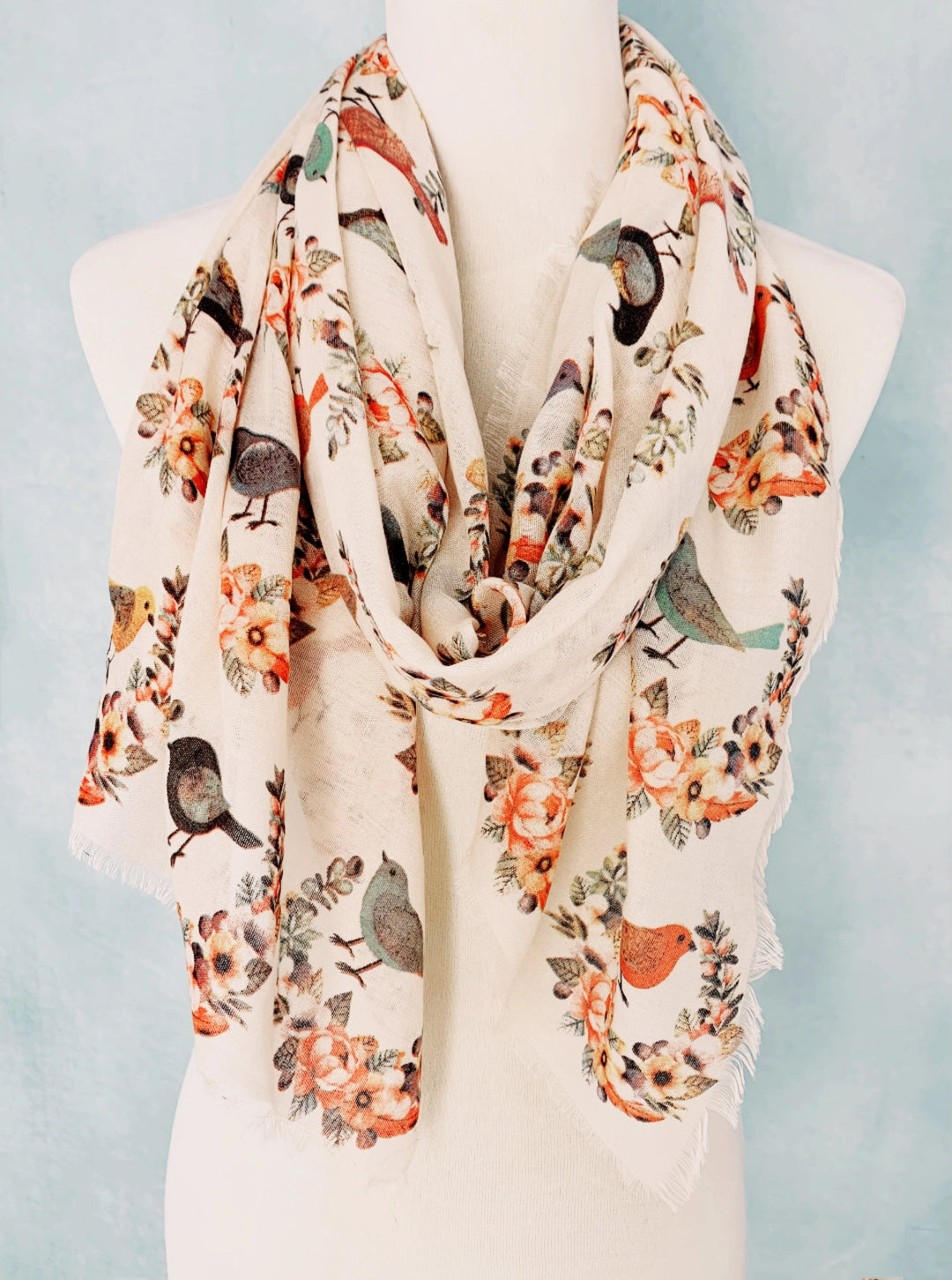 Lightweight Bird Print Scarf