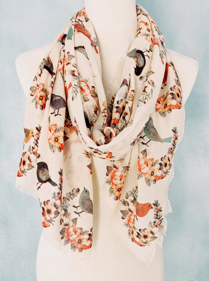Lightweight Bird Print Scarf