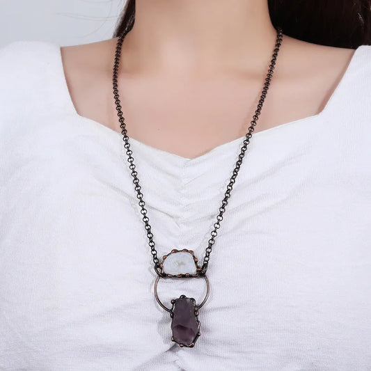 Bronze + Agate + Amethyst Necklace