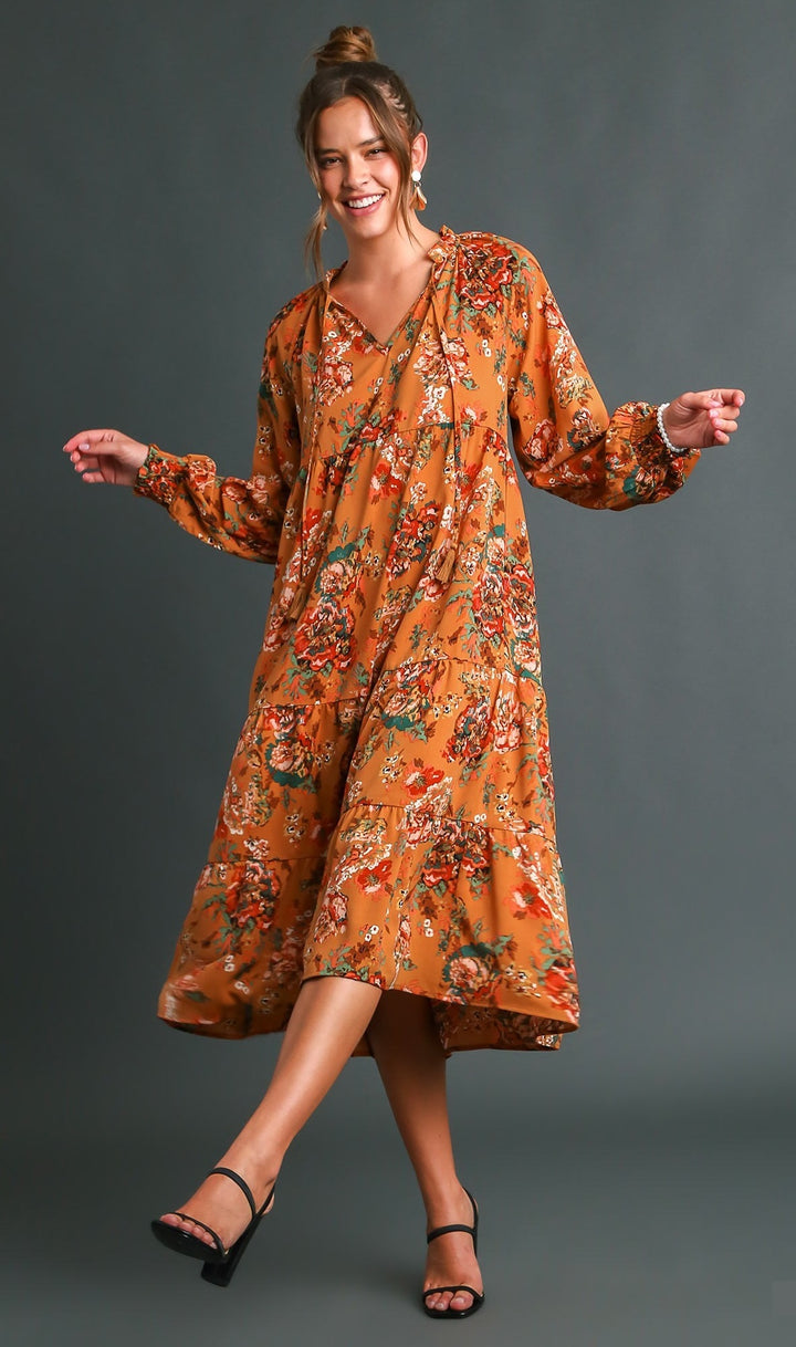 Floral Print Long Sleeve Dress