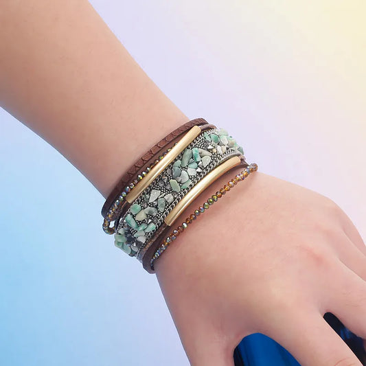 Boho Leather + Stone Bracelet