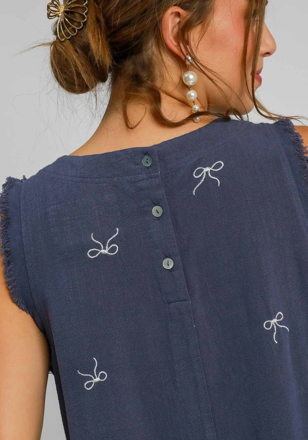 Ribbon Embroidered Linen Top