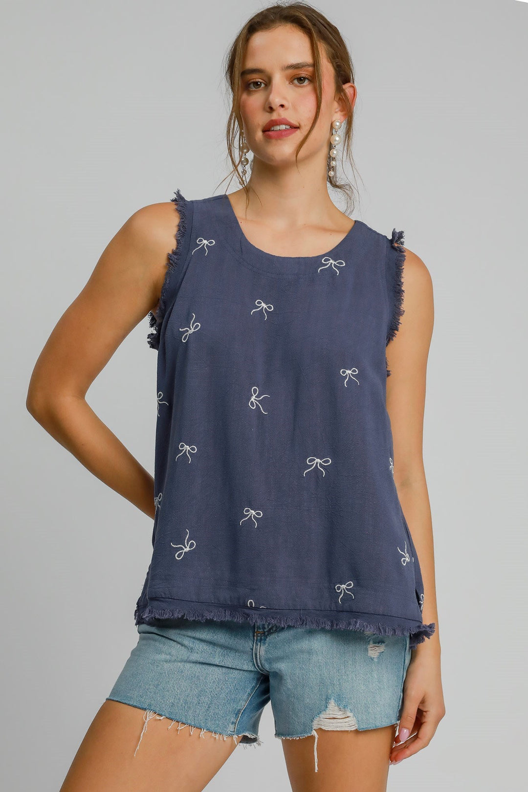Ribbon Embroidered Linen Top
