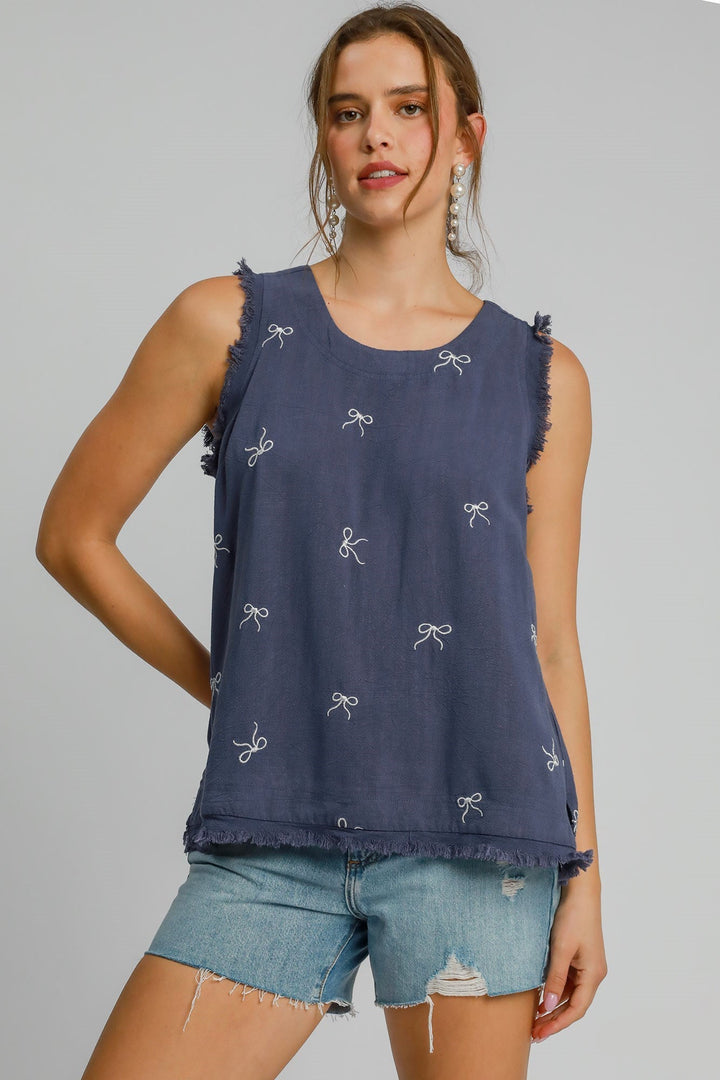 Ribbon Embroidered Linen Top