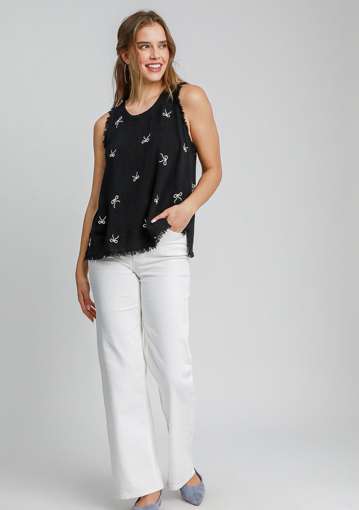 Ribbon Embroidered Linen Top