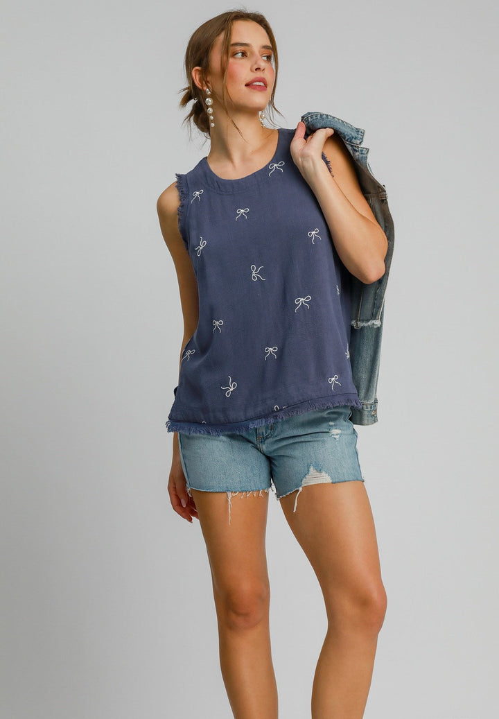 Ribbon Embroidered Linen Top