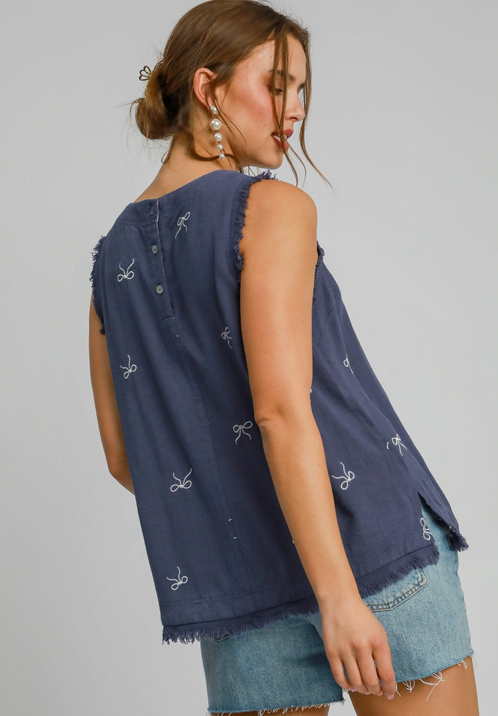 Ribbon Embroidered Linen Top