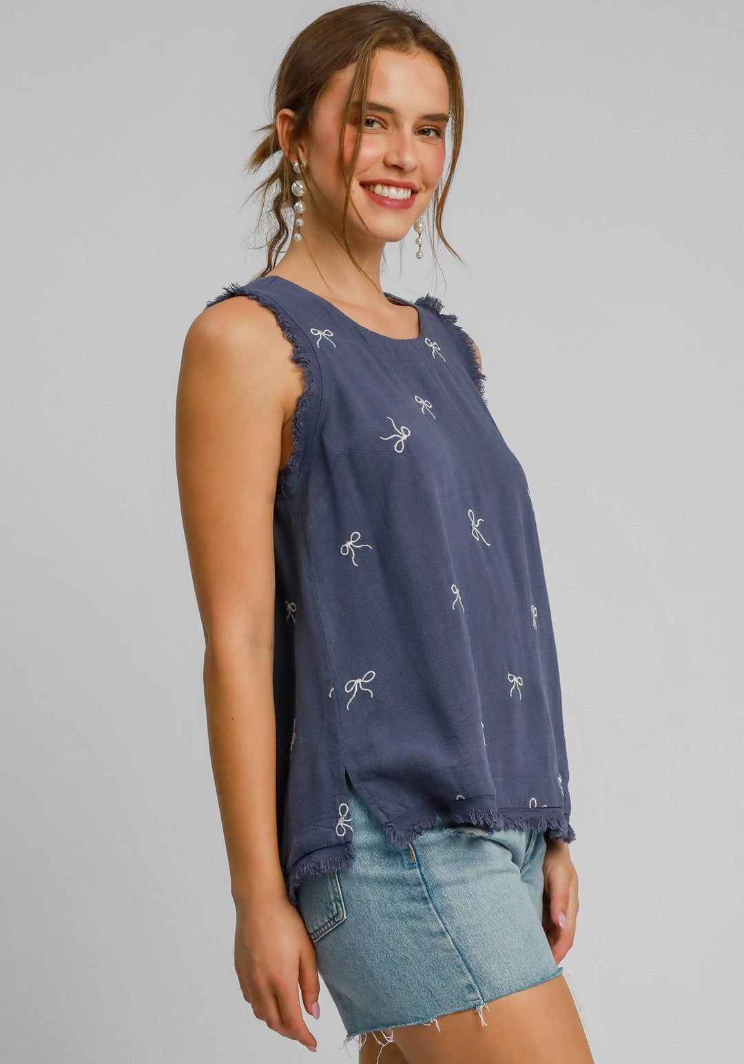 Ribbon Embroidered Linen Top