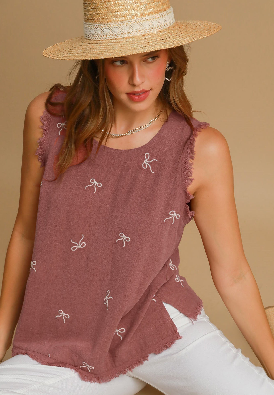 Ribbon Embroidered Linen Top