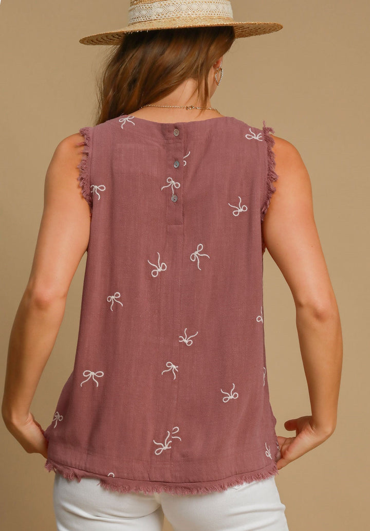 Ribbon Embroidered Linen Top