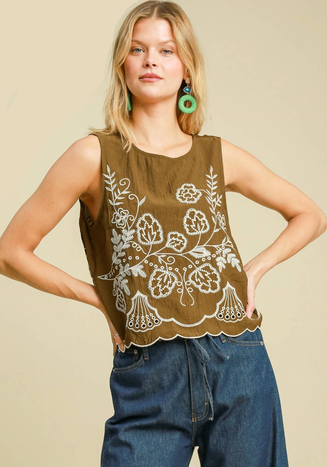 Scalloped & Embroidered Top