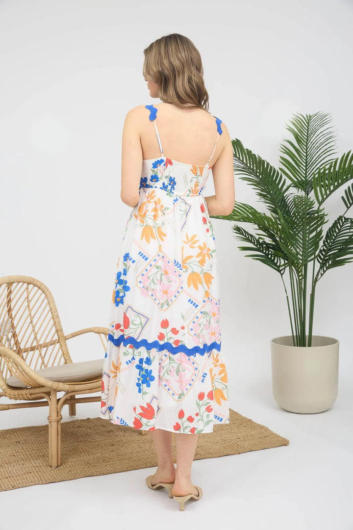 Ricrac Trim Floral Dress