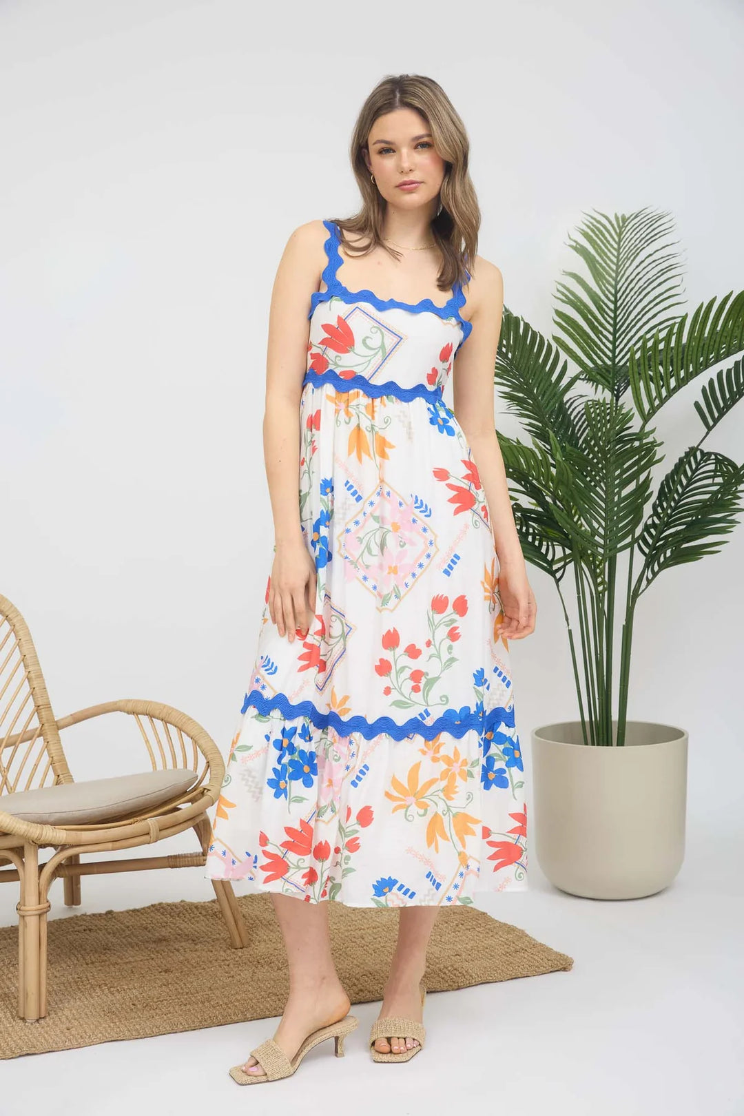 Ricrac Trim Floral Dress