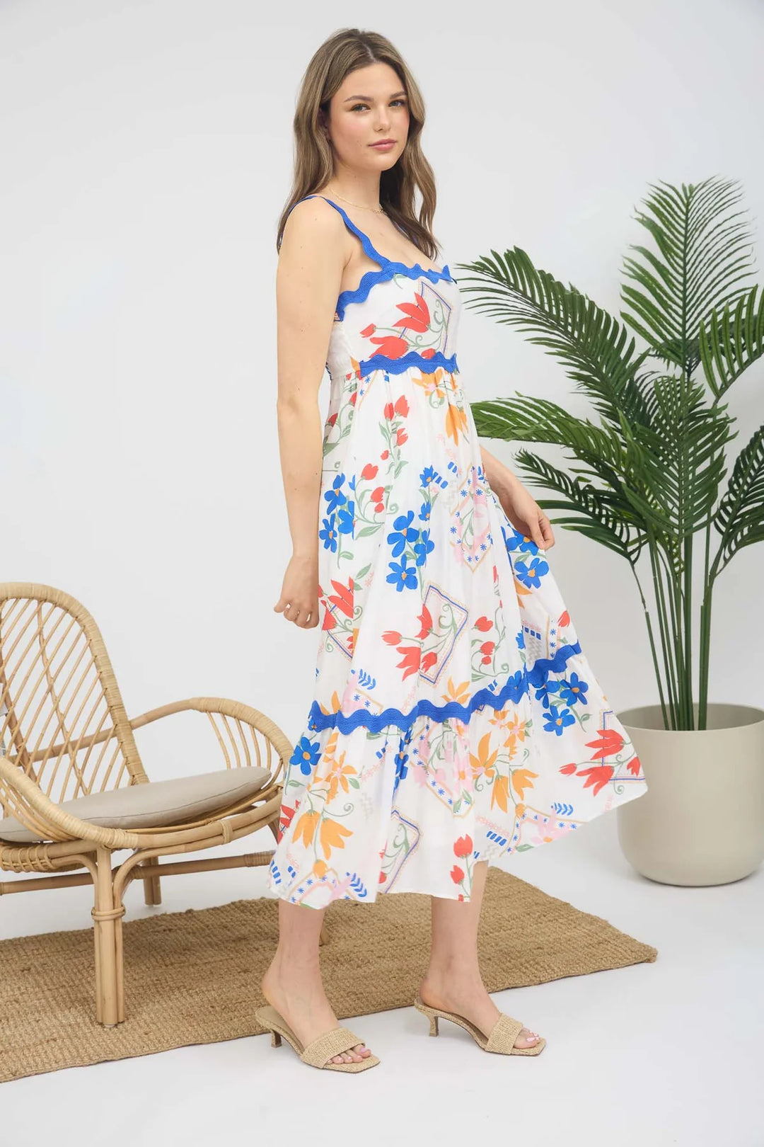 Ricrac Trim Floral Dress