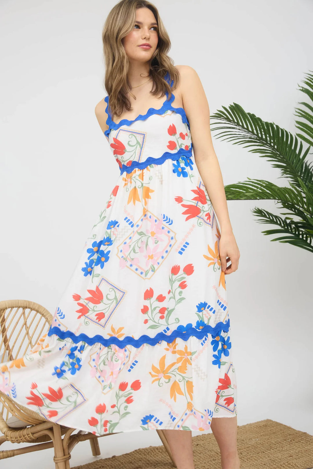 Ricrac Trim Floral Dress