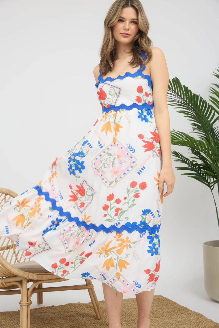 Ricrac Trim Floral Dress