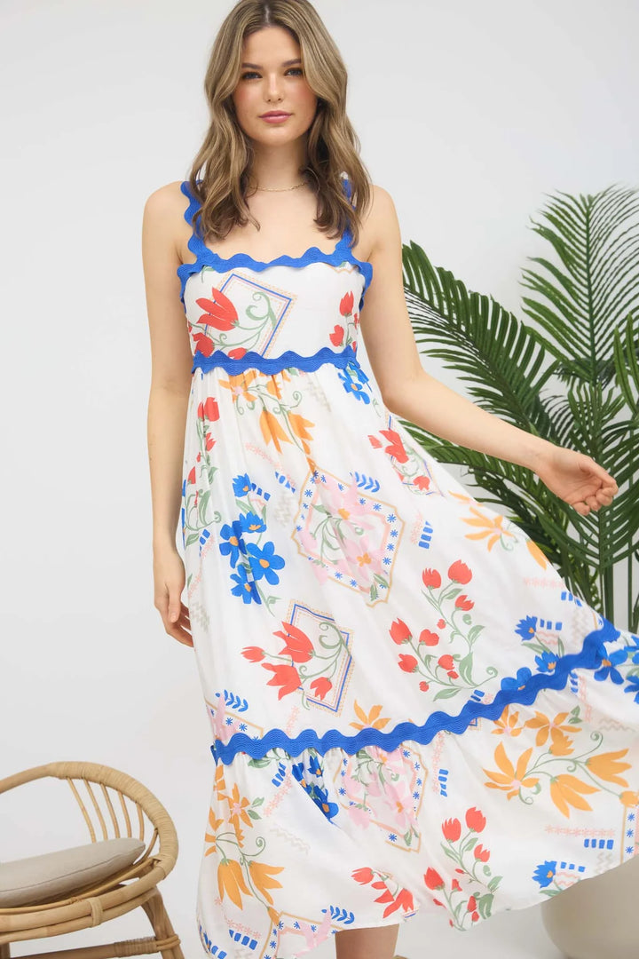 Ricrac Trim Floral Dress