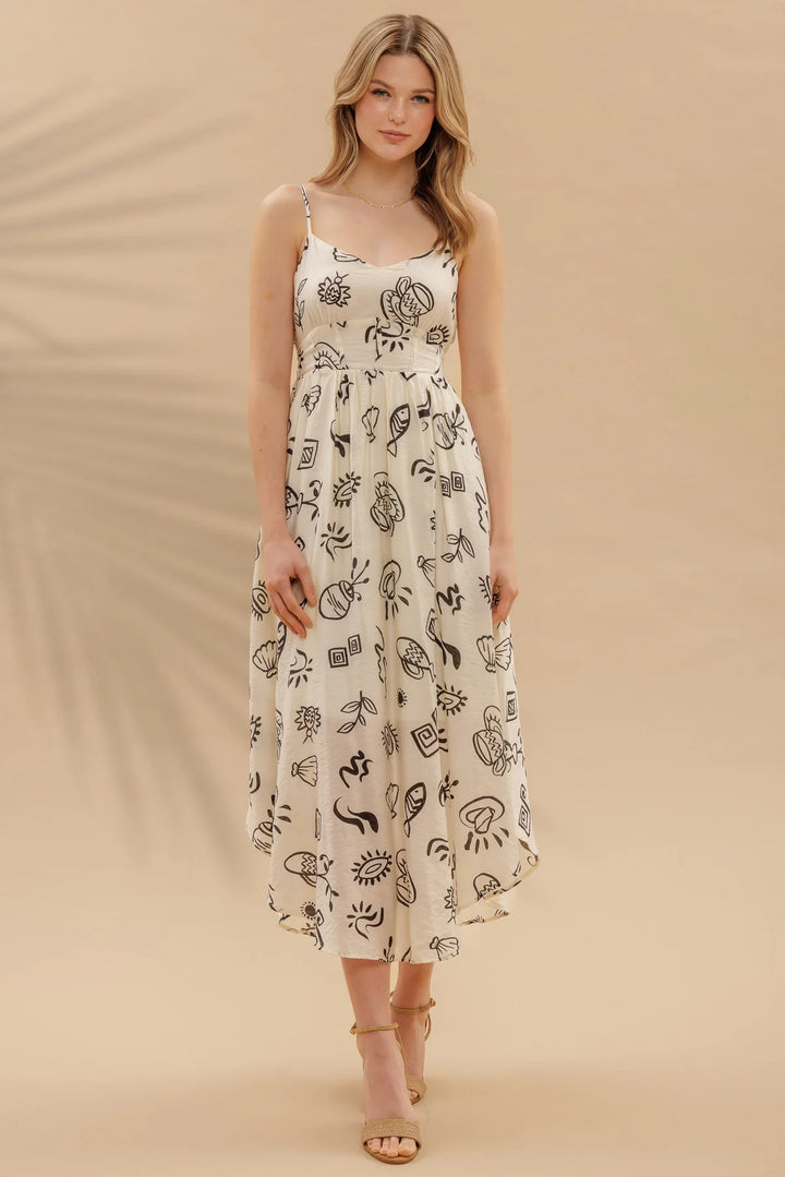 Black + White Doodle Print Dress